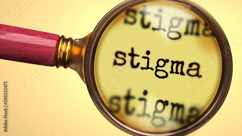 Tableau sur toile Examine and study stigma, showed as a magnify glass and word stigma to symbolize