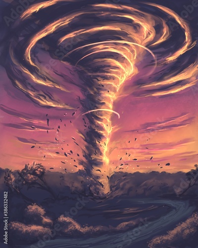 Beautiful tornado at the sunset