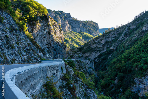 Mountain view near the village Ubraye at Lake Serre-Poncon in France near Gap. photo