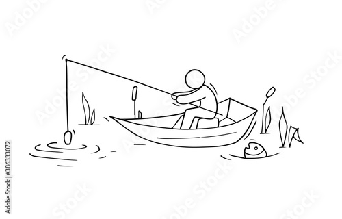 Sketch of fishman men sit in a boat.
