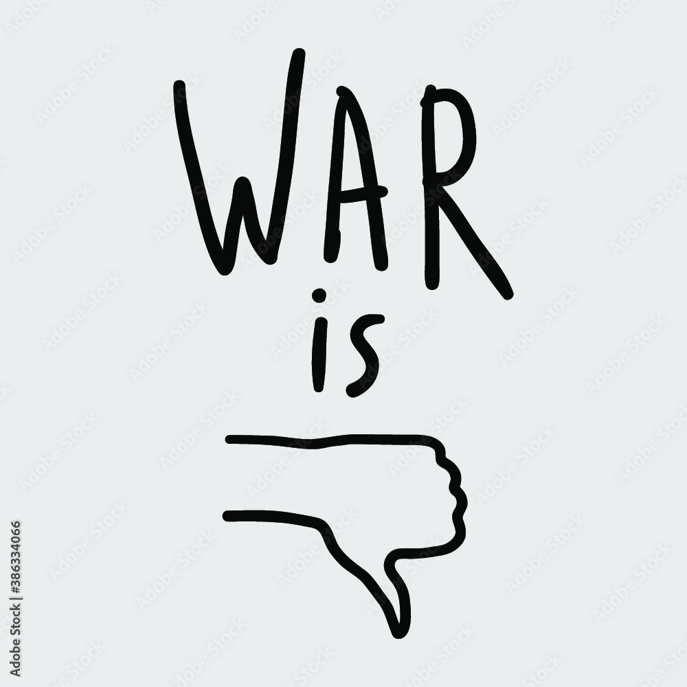 Fototapeta premium thumbs down, war sucks, isolated vector illustration.