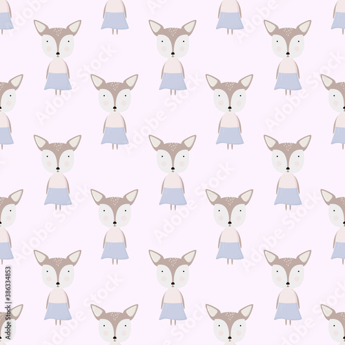 Seamless pattern with a deer on a pink background. Cute pattern for baby