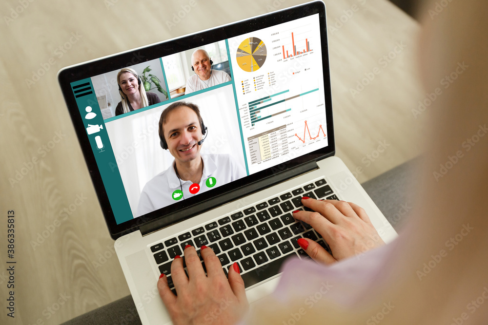 Headshot screen application view of diverse multiracial employees have work web conference using modern platform, smiling multiethnic colleagues talk speak online brainstorm on video call Headshot screen application view of diverse multiracial employees have work web conference using modern platform, smiling multiethnic colleagues talk speak online brainstorm on video call