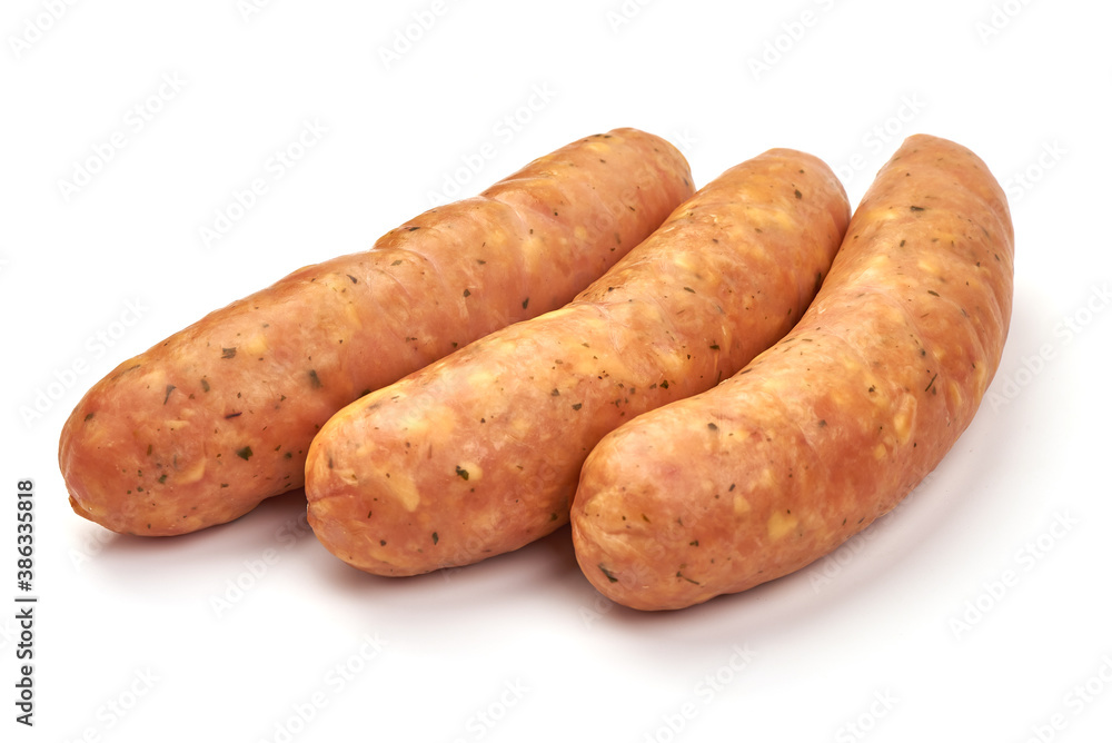 German bratwurst sausages, isolated on white background German bratwurst sausages, isolated on white background