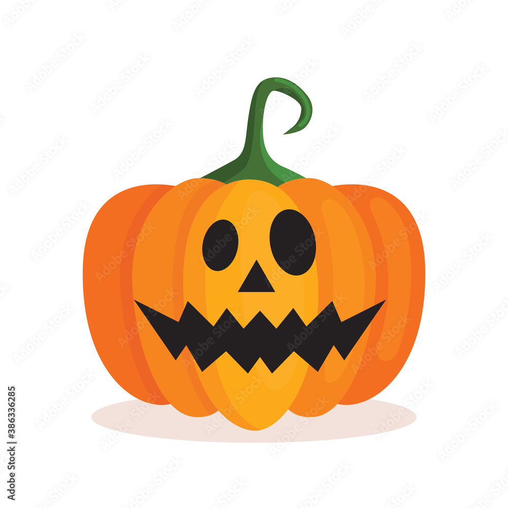Orange pumpkin lantern with a scary face for Halloween. Festive decoration. Cartoon isolated vector illustration on white background Orange pumpkin lantern with a scary face for Halloween. Festive decoration. Cartoon isolated vector illustration on white background