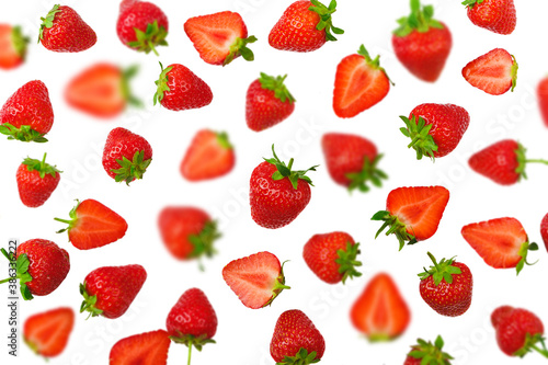 Background made from red ripe strawberry on the light background