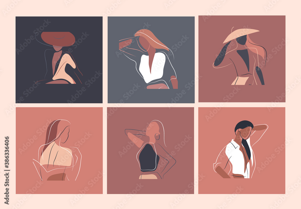 Feminine concept design template and illustration. Woman in minimal ...