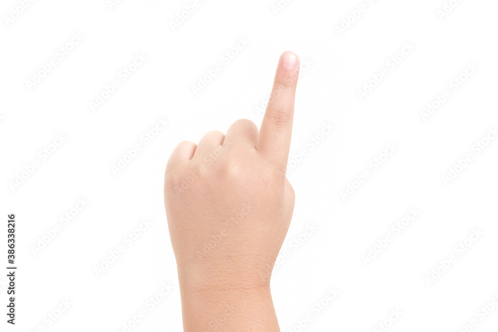 Image of boy's finger pointing isolated on white background. Image of boy's finger pointing isolated on white background.