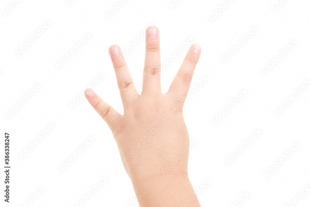 Hand shown four finger symbol on isolated white background for graphic designer. Hand shown four finger symbol on isolated white background for graphic designer.
