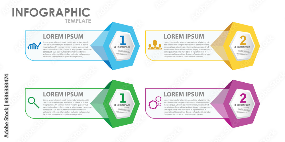Modern and creative Business Infographic template with 4 elements and shapes. Can be used for process, presentation, education, diagram, workflow layout, info graph, web design. Vector illustration Modern and creative Business Infographic template with 4 elements and shapes. Can be used for process, presentation, education, diagram, workflow layout, info graph, web design. Vector illustration