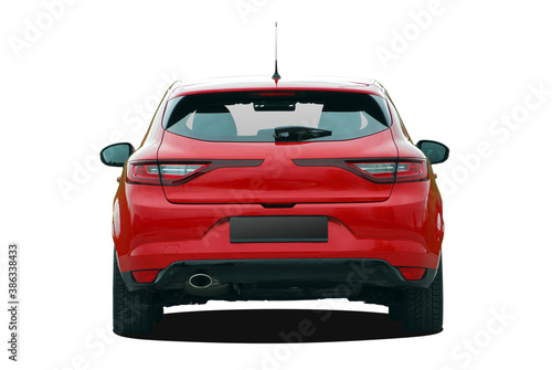 Car on white background, back view photo