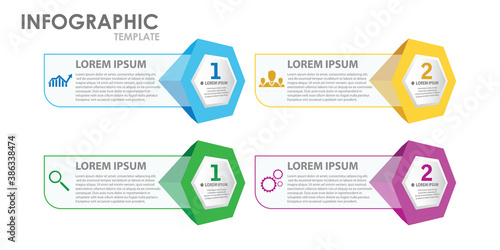 Modern and creative Business Infographic template with 4 elements and shapes. Can be used for process, presentation, education, diagram, workflow layout, info graph, web design. Vector illustration