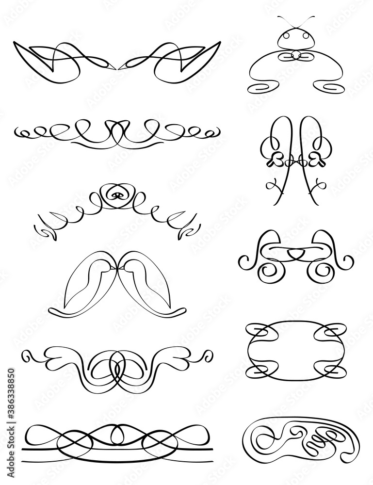 Set of hand drawn calligraphic design elements and page decoration with ...
