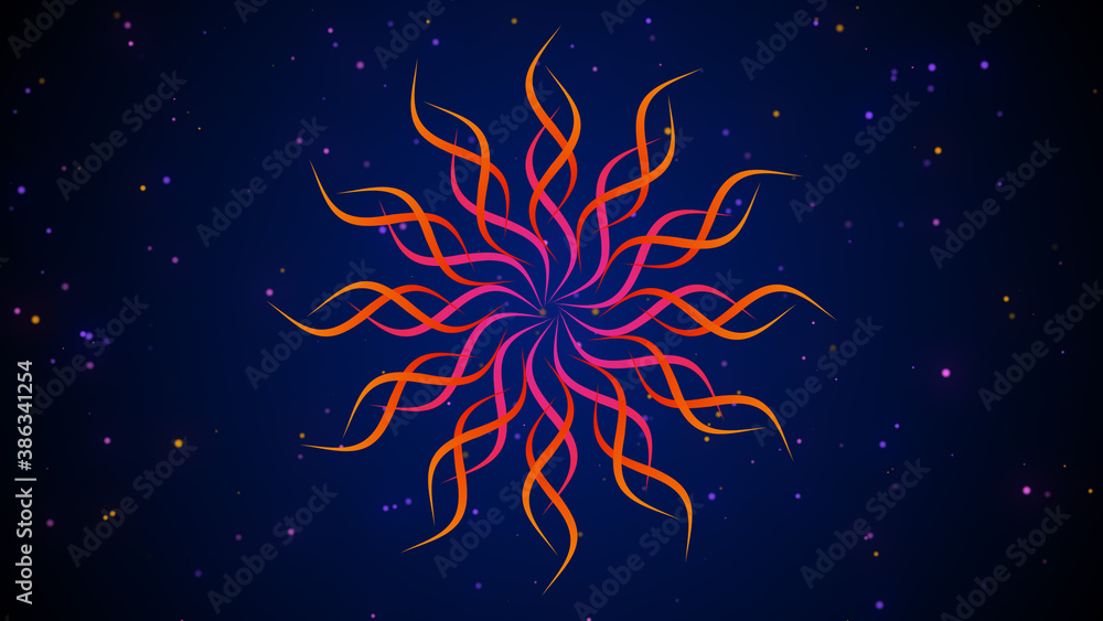 Red Orange Psychedelic Abstract Wavy Shape Illusions On Blue Shiny Glitter Dust Background Red Orange Psychedelic Abstract Wavy Shape Illusions On Blue Shiny Glitter Dust Background