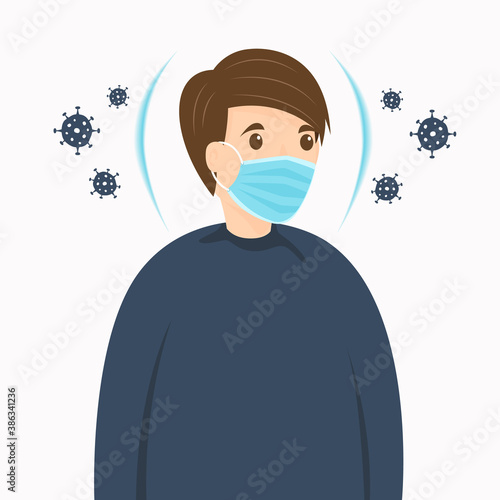 Young man wearing face medical mask protect from coronavirus or covid-19 disease. Coronavirus outbreak pandemic.