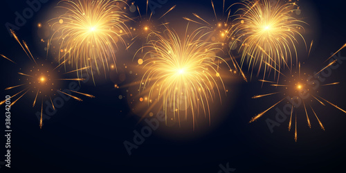 firework and christmas themed Celebration party 2021 Happy New Year Gold background design.