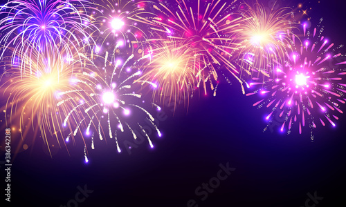 firework and christmas themed Celebration party 2021 Happy New Year Gold background design.
