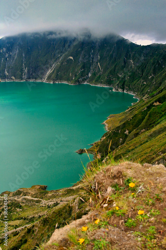 Fototapeta Naklejka Na Ścianę i Meble -  Lake-filled Quilotoa Caldera, Laguna del Quilotoa, Ecuadorian Andes, Ecuador, America