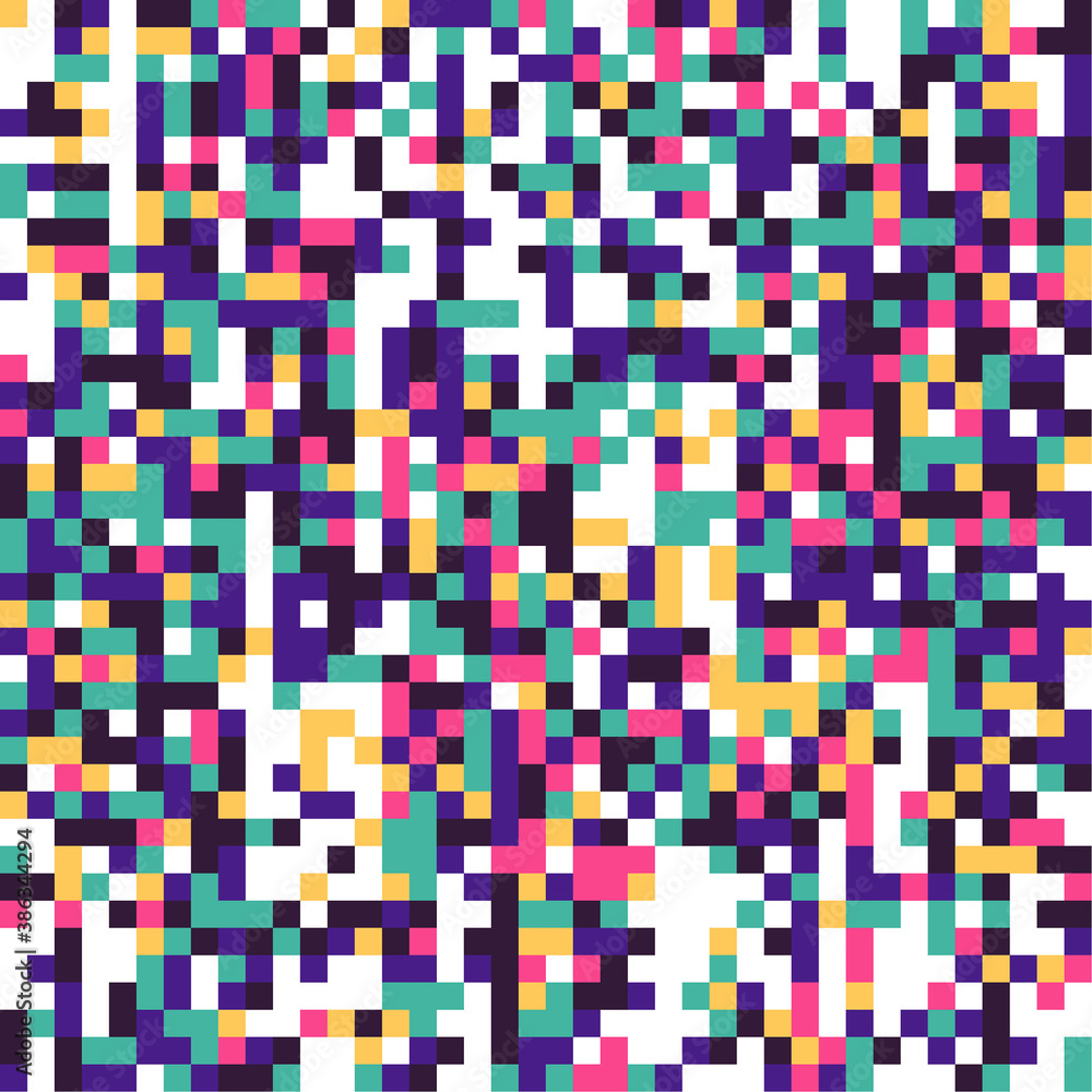 Multi colored pixelation. Vector background with colored pixel grid. Glitch pixel texture.
