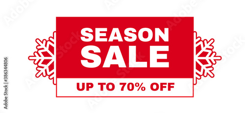 Christmas sale label. Season offer sticker design template with snowflakes