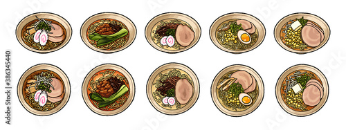 【手描き食べ物イラスト】色々なラーメンのイラストセット