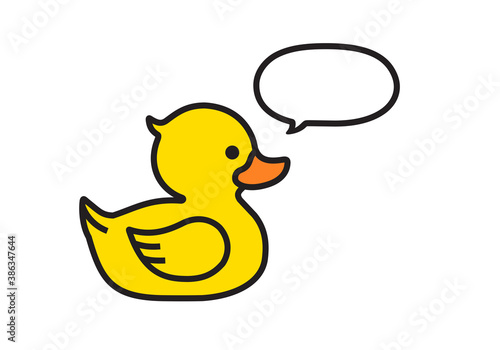 Yellow duck with a speech bubble isolated on white