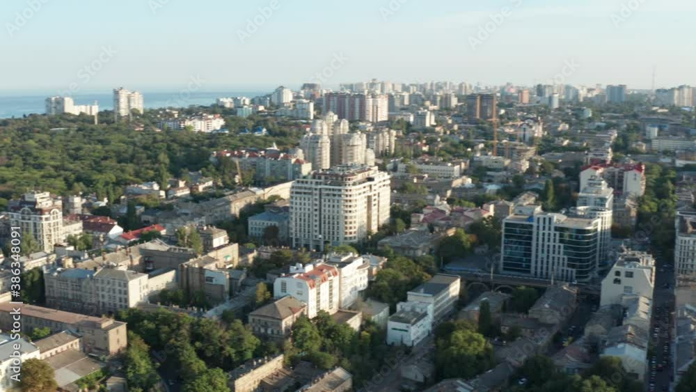 Aerial 360 shot of Chorne sea and waterside neighborhood in Odessa, Ukraine. Aerial 360 shot of Chorne sea and waterside neighborhood in Odessa, Ukraine.