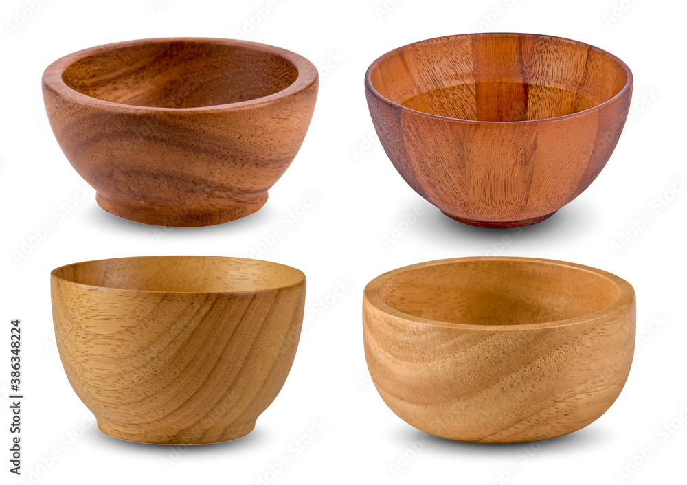 Empty wooden bowl isolated on white background