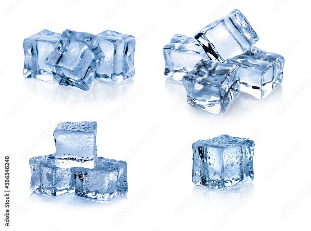 Three ice cubes, isolated on white background