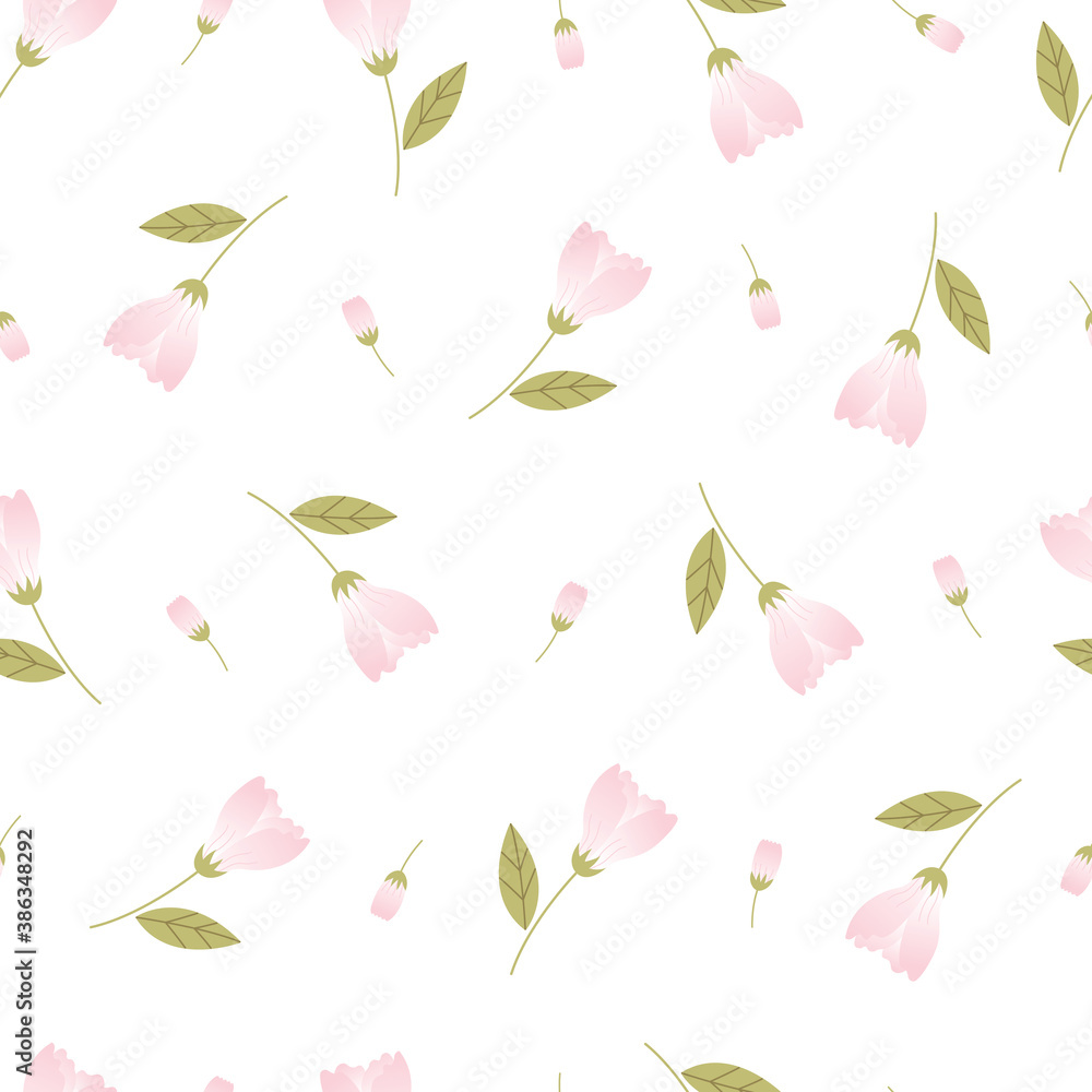 Flower seamless pattern vector on white background Hand drawn design in cartoon style, use for print, wallpaper, textile fashion.