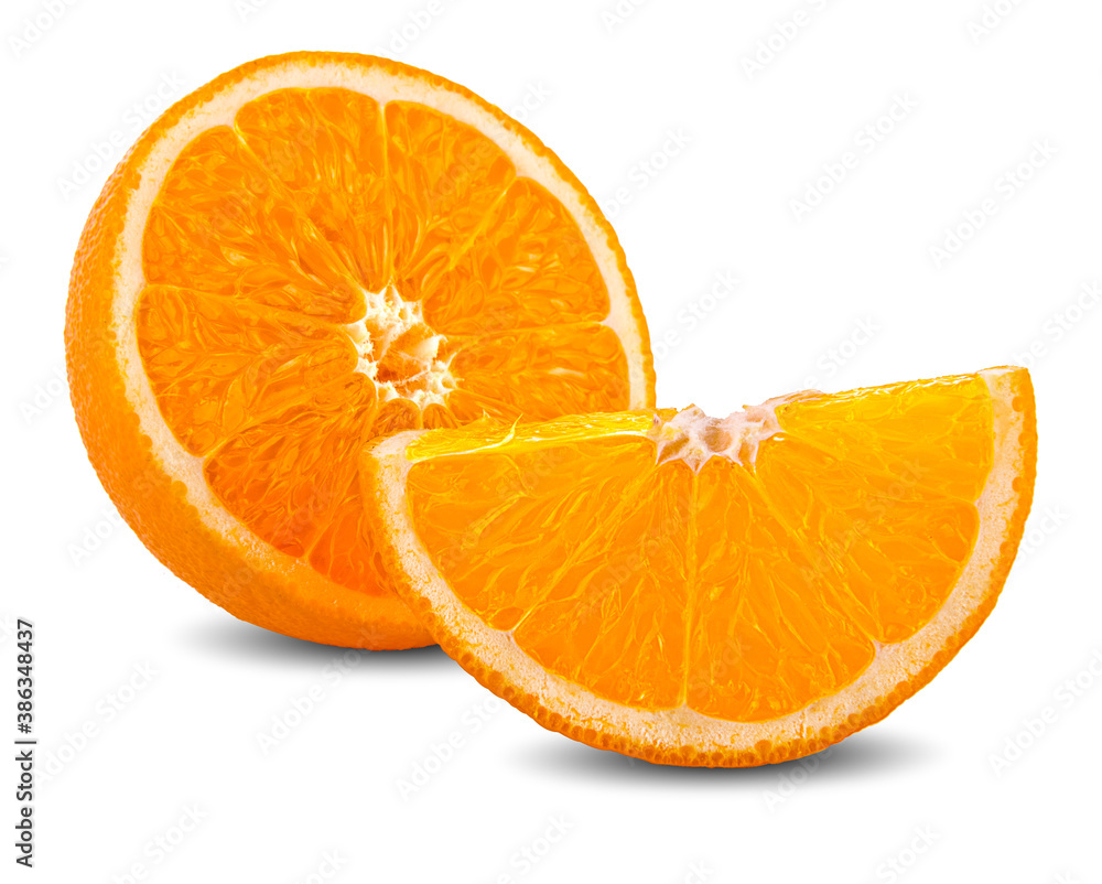 Orange fruit slices isolated on white