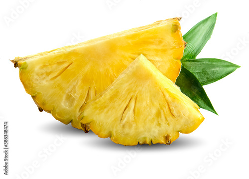 Pineapple slices with leaves. Pineapple isolate. Cut pineapple on white.