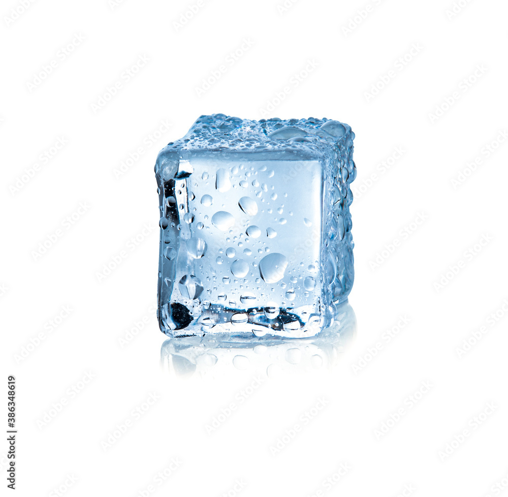 Crystal clear ice cube on white background