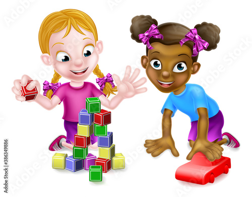 Cartoon girl children playi...