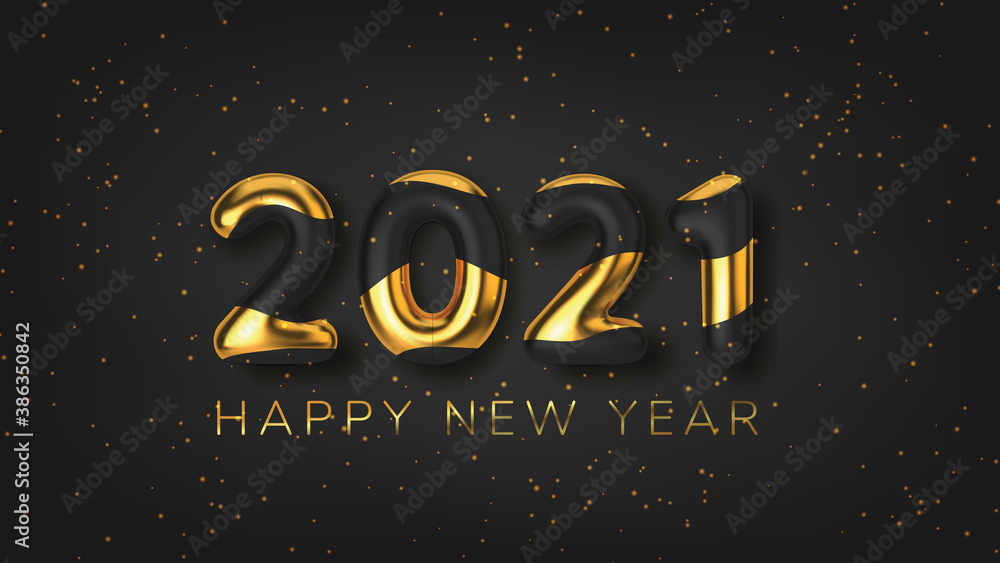 Inscription 2021 Happy new year background in realistic style on black background. Vector illustration. Inscription 2021 Happy new year background in realistic style on black background. Vector illustration.