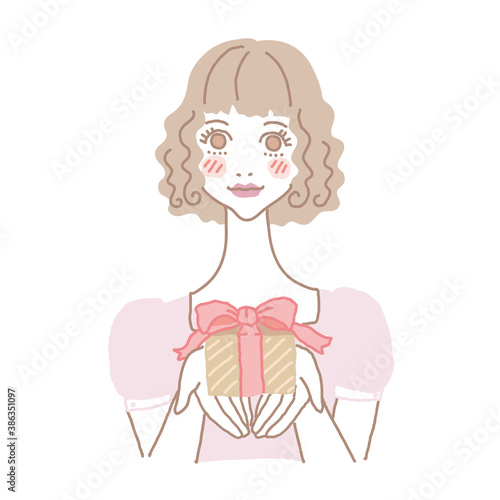 照れながら　プレゼントをもらう　プレゼントを渡す　女の子
