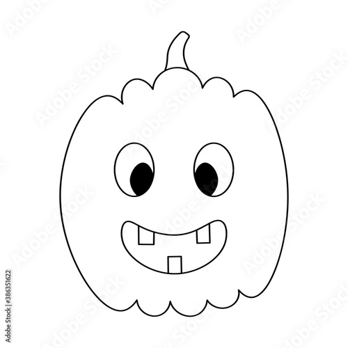 Pumpkin. Sketch. Halloween symbol. Smiling facial expression. Vector illustration. Coloring book for children. Outline on an isolated white background. Doodle style. Jack-lantern. Nice grimace. 