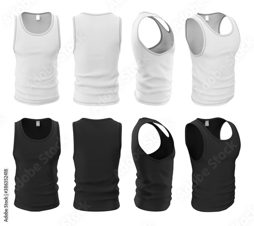 Photography Empty template, mock up of set of men's sleeveless shirt in black and white