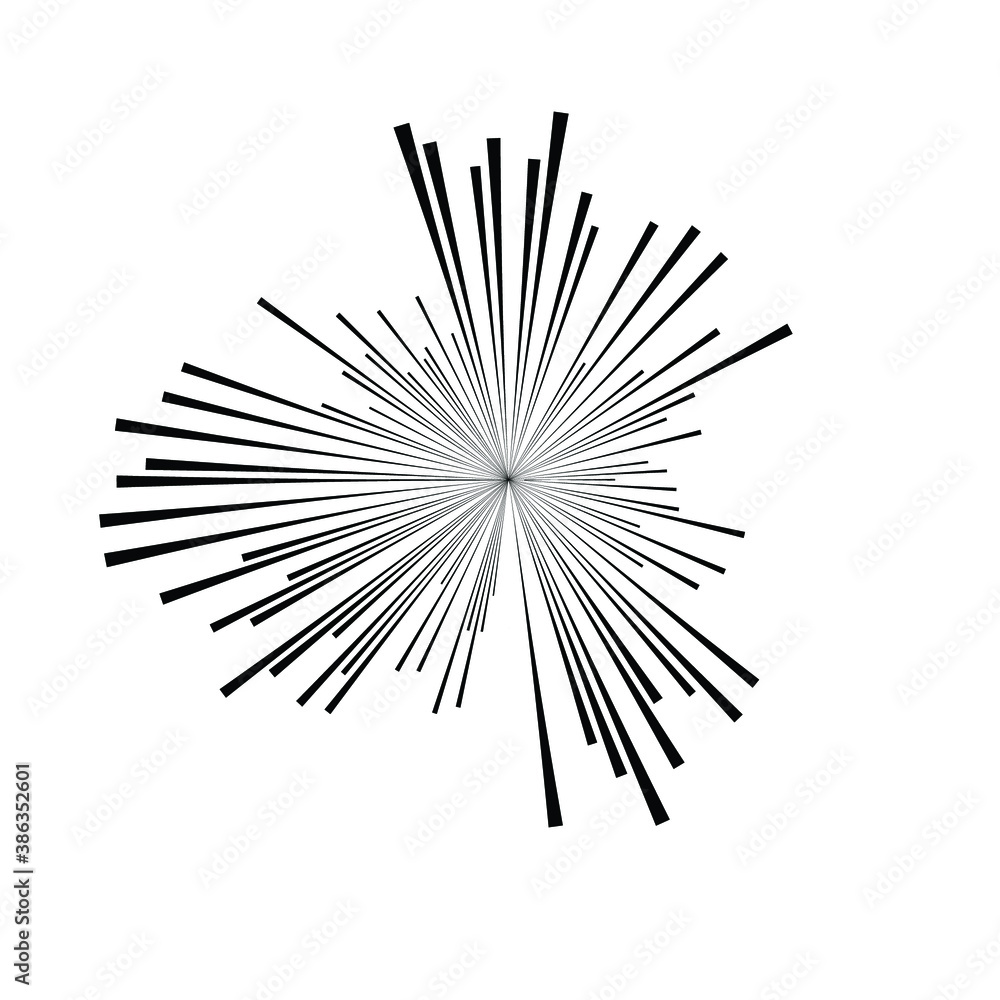 Fototapeta premium Radial speed Lines in Circle Form for comic books . fireworks Explosion background . Vector Illustration . Starburst round Logo . Circular Design element . Abstract Geometric star rays . Sunburst .