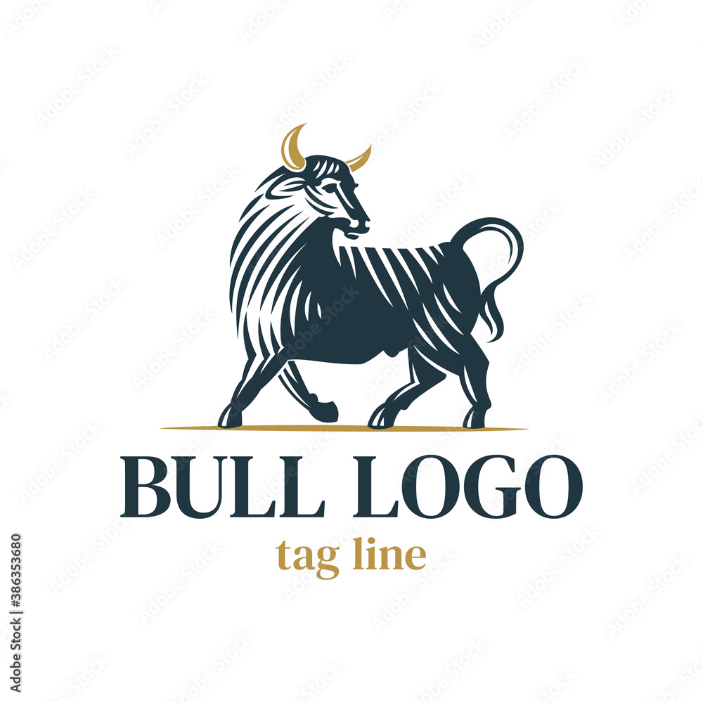 Bull engraving vector logo.