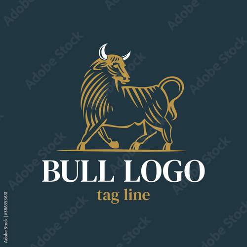 Bull engraving vector logo.
