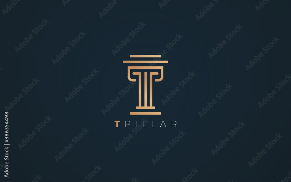Pillar logo formed letter T with Luxurious gold and silver color - obrazy, fototapety, plakaty 