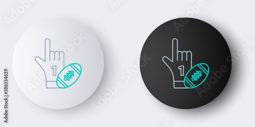 Line Number 1 one fan hand glove with finger raised and american football ball icon isolated on grey background. Set of sport equipment. Colorful outline concept. Vector.