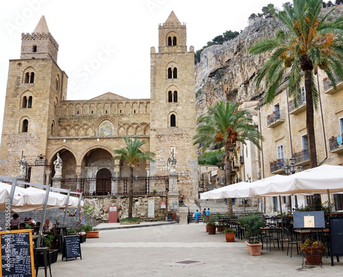 Italy. The main square with the church in Cefalu.