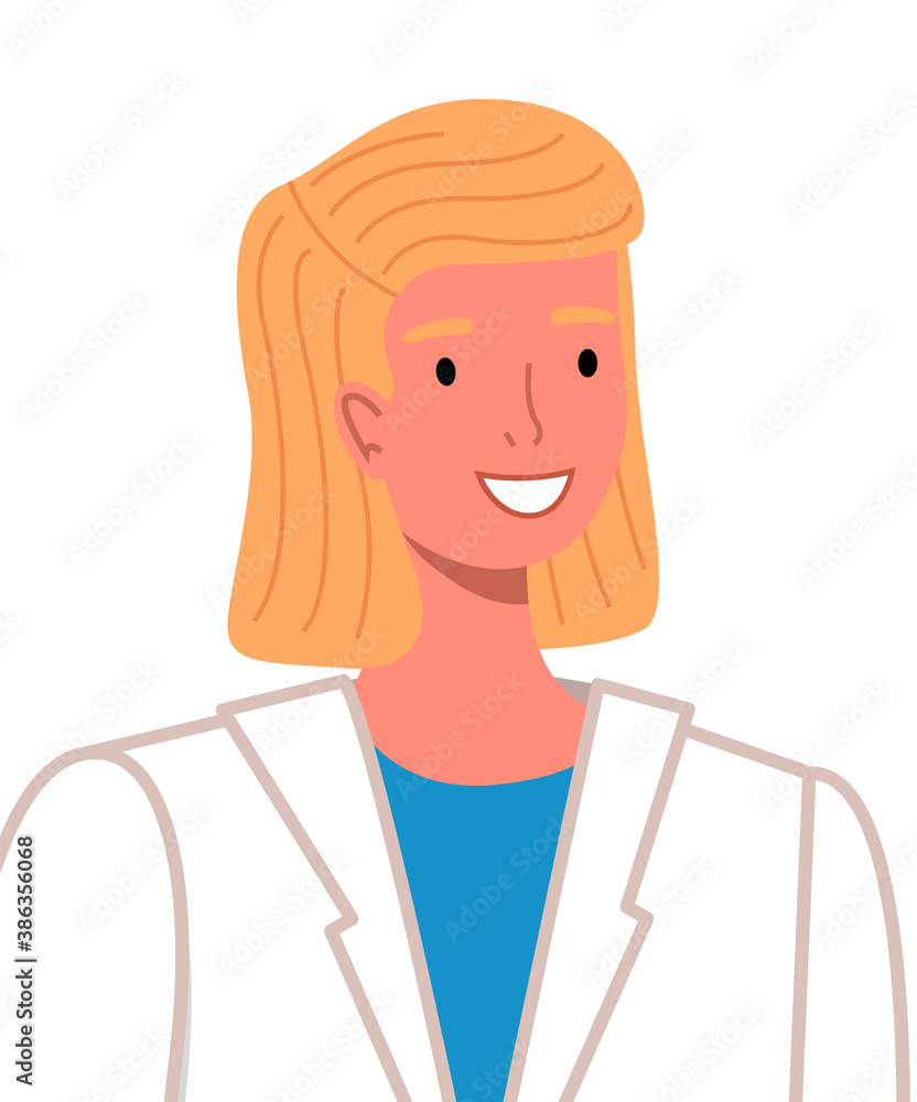 Closeup girl doctor or vet in protective surgical uniform. Woman medical professional, doctor or laboratory assistant in medical white coat. Positive girl professional physician or veterinarian Closeup girl doctor or vet in protective surgical uniform. Woman medical professional, doctor or laboratory assistant in medical white coat. Positive girl professional physician or veterinarian