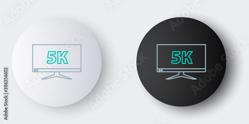 Line Computer PC monitor display with 5k video technology icon isolated on grey background. Colorful outline concept. Vector.
