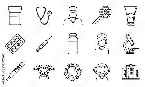 Health chicken pox icons set. Outline set of health chicken pox vector icons for web design isolated on white background