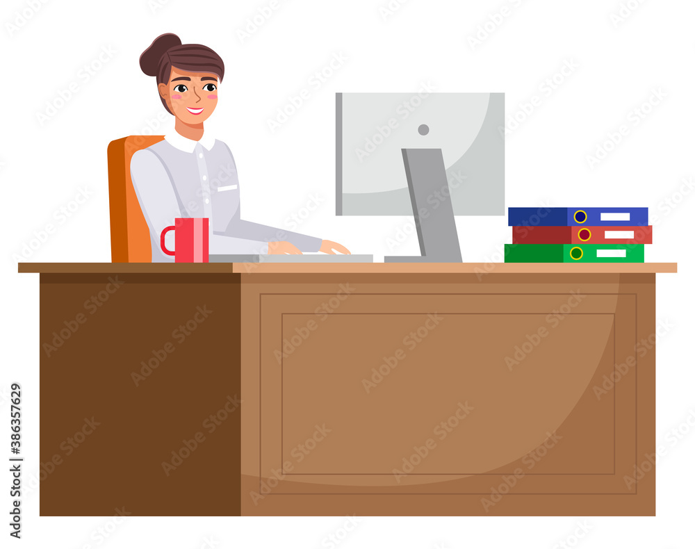 Workplace in office. Cabinet with creative workspace. Furniture and equipment for the workplace of an employee or office worker. Modern open space interior, empty contemporary co working center Workplace in office. Cabinet with creative workspace. Furniture and equipment for the workplace of an employee or office worker. Modern open space interior, empty contemporary co working center