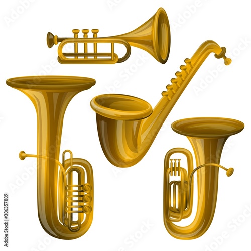 Trumpet icons set. Cartoon set of trumpet vector icons for web design