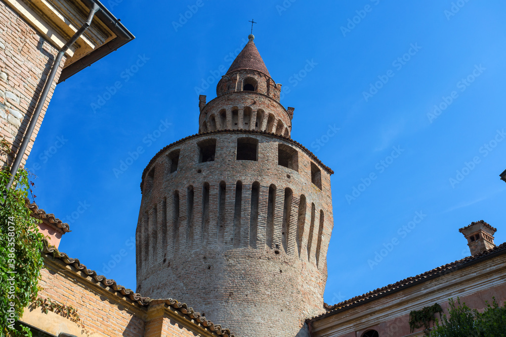 Fototapeta premium The tower of Rivalta castle in Rivalta Trebbia town, Piacenza province, Emilia Romagna, Italy